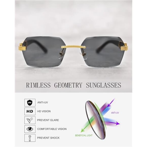 Rimless Rectangle Sunglasses A10 Pack Clear + Red + Grey - Picture 3 of 5